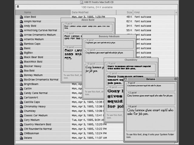 100 TrueType Fonts MacSoft CD (1995)