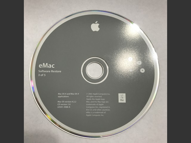 eMac Software Restore (5 CD set) Mac OS X & Mac OS 9 applications SSW 9.2.2 Disc v1.0... (2002)