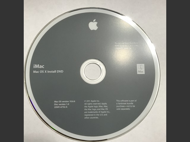 Mac OS X 10.6.6 (Disc 1.0) (iMac) (691-6752-A,2Z) (DVD DL) (2011)