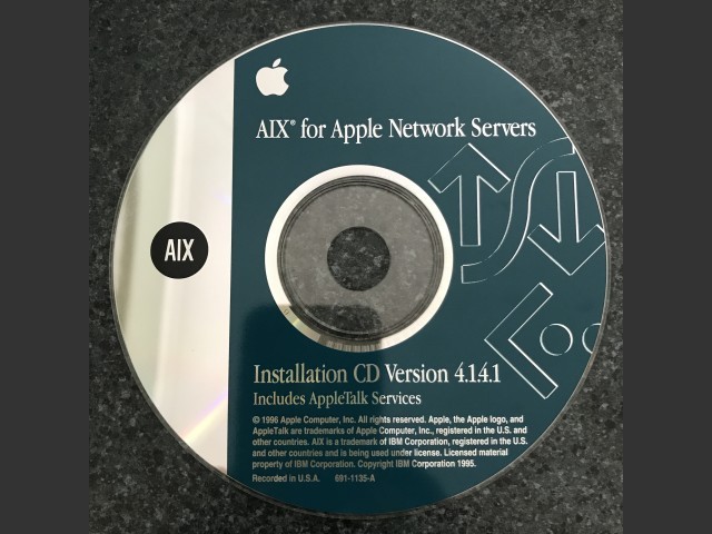 691-1135-A,,AIX for Apple Network Servers. Installation Disc. v4.1.4.1. Includes... (1996)