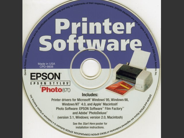 Epson Stylus Photo 870 Printer Software (2000)