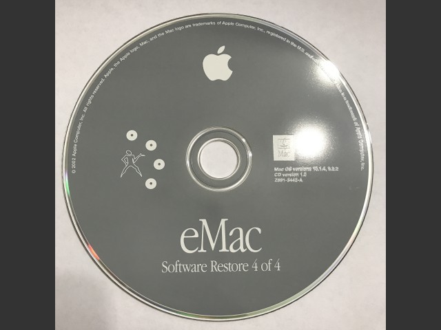 691-3439-A,Z,eMac. Software Restore (4 CD set) Mac OS v10.1.4, v9.2.2. Disc v1.0 (CD) (2002)