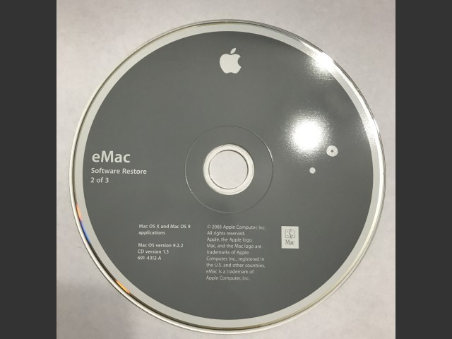 eMac Software Restore (3 CD set) Mac OS X & Mac OS 9 applications SSW 9.2.2 Disc v1.0... (2002)