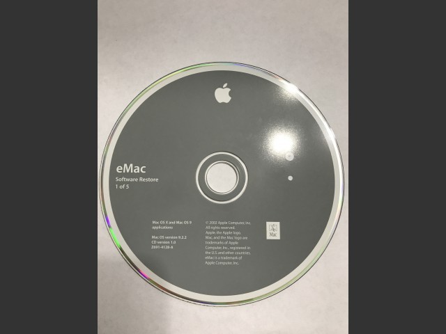 eMac Software Restore (5 CD set) Mac OS X & Mac OS 9 applications SSW 9.2.2 Disc v1.0... (2002)