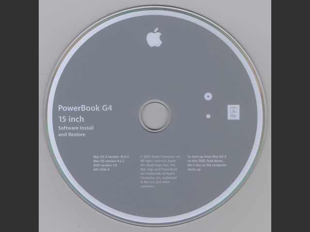 PowerBook G4 Titanium 867 MHz/1 GHz (“Antimony”) Software Install and Restore Discs... (2003)