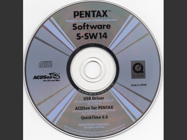 Pentax Software S-SW14 (Optio S4 camera driver cd) (2003)