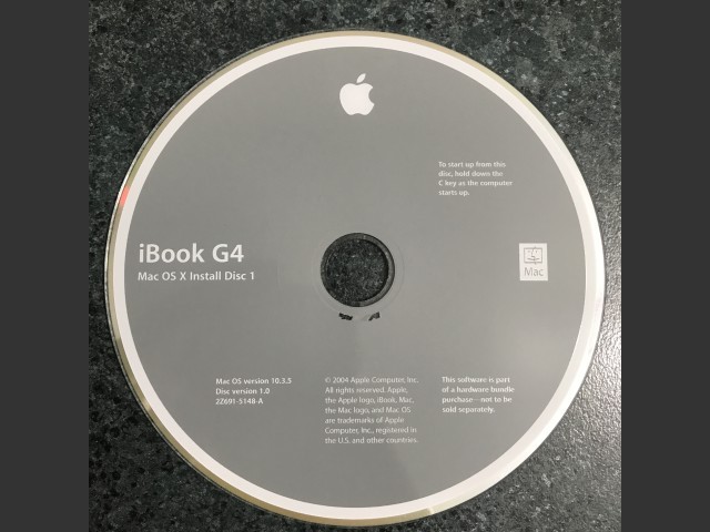 691-5148-A,2Z,iBook G4. Mac OS X Install (2 CD set) Mac OS v10.3.5. Disc v1.0 2004 (DVD) (2004)