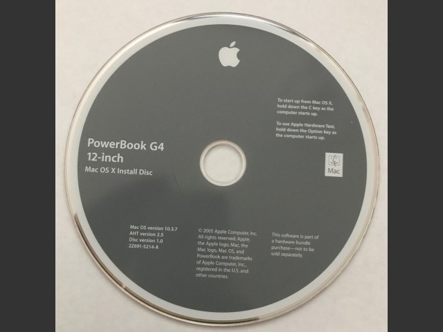 691-5214-A,2Z,PowerBook G4 12-inch. Mac OS X 10.3.7 Install & AHT v2.5. Disc v1.0 2005... (2005)