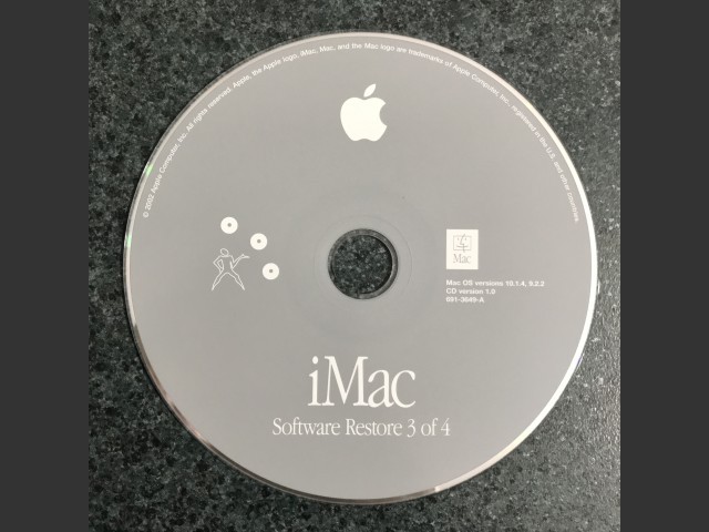 691-3647-A,,iMac. Software Restore (4 CD set) Mac OS v10.1.4, v9.2.2 Disc v1.0 2002 (CD) (2002)