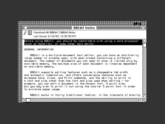 BBEdit Lite 2.1.3 (1992)