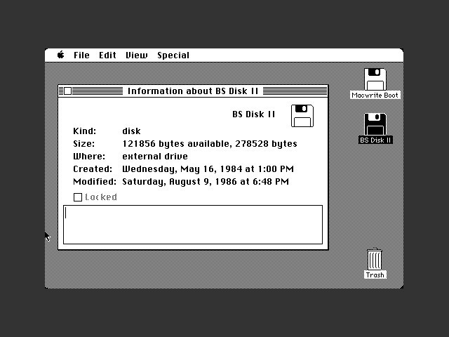 "BS Disk II" - very early Macintosh utilities, MacTalk files (1984)