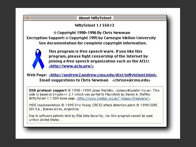 NiftyTelnet 1.1 (SSH r3 + no encryption) (1996)