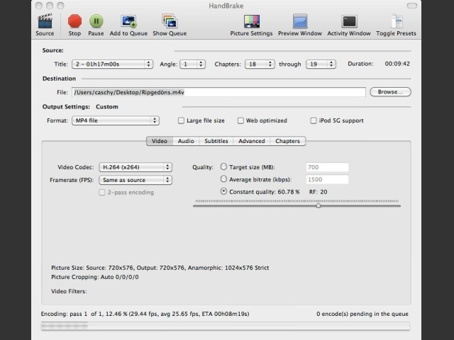 HandBrake 0.94 For Mac OSX 10.5 For PPC & Intel (2007)