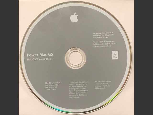 Install media (Mac OS X 10.4.4) & OS 9 for Power Mac G5 Quad (2006)