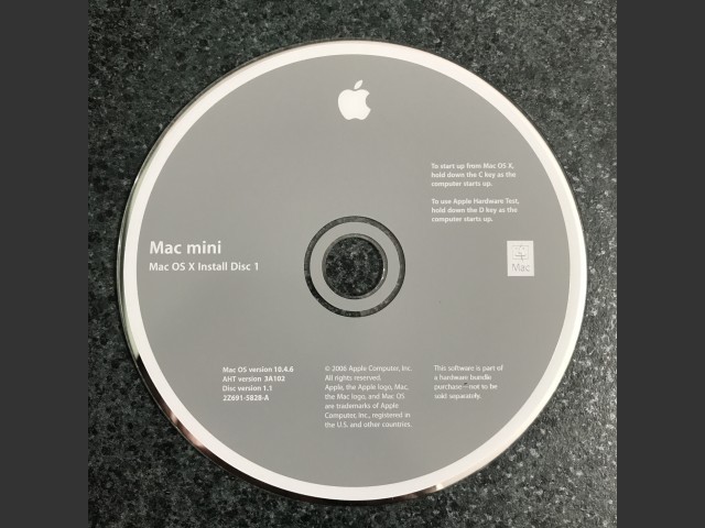 691-5828-A,2Z,Mac mini. Mac OS X v10.4.6 Install Disc 1. AHT 3A102. Disc v1.1 2006 (DVD... (2006)