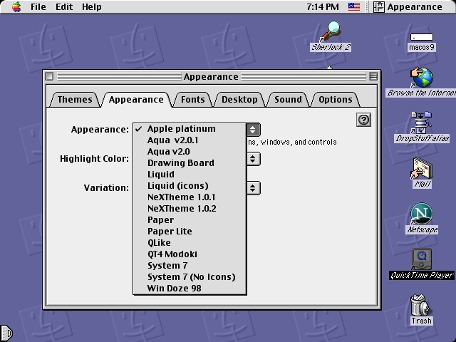 Screenshot of the Appearance Manager, showing the themes included in this package. 