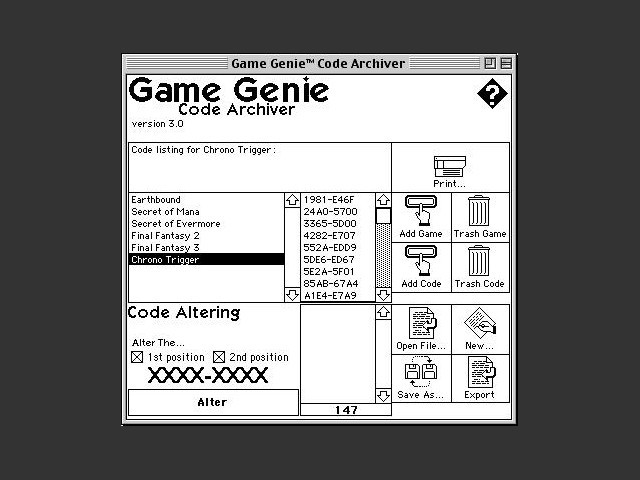 Game Genie Code Archiver (1996)