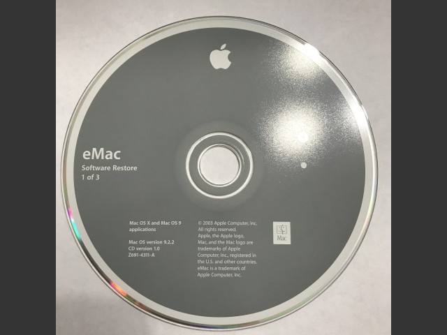 eMac Software Restore (3 CD set) Mac OS X & Mac OS 9 applications SSW 9.2.2 Disc v1.0... (2002)