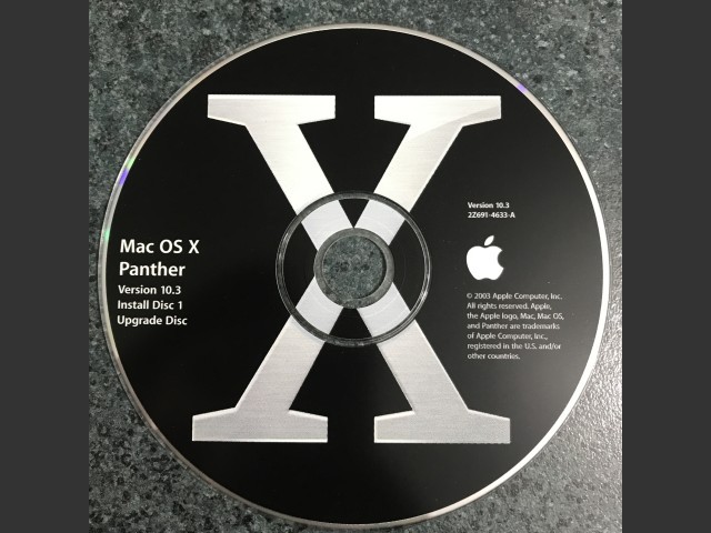 691-4633-A,2Z,Mac OS X Panther v10.3. Install Disc 1. Upgrade Disc 2003 (CD) (2003)