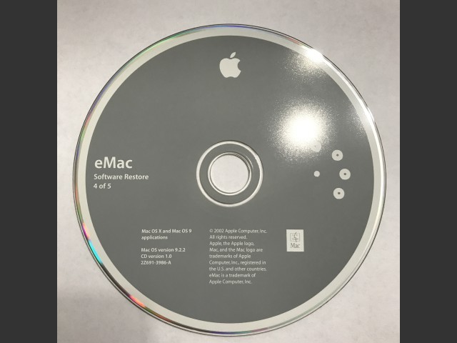 eMac Software Restore (5 CD set) Mac OS X & Mac OS 9 applications SSW 9.2.2 Disc v1.0... (2002)