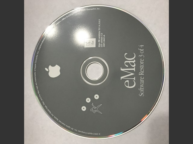 691-3439-A,Z,eMac. Software Restore (4 CD set) Mac OS v10.1.4, v9.2.2. Disc v1.0 (CD) (2002)