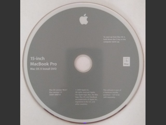 Mac OS X 10.5.7 (Disc 1.1) (15-inch MacBook Pro) (DVD DL) (2009)