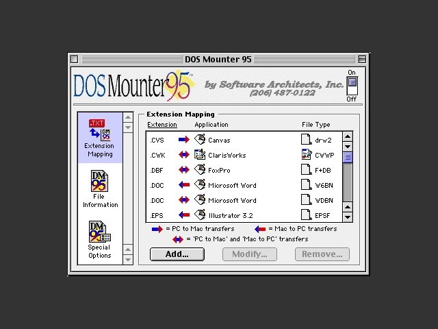 DOS Mounter 95 control panel 