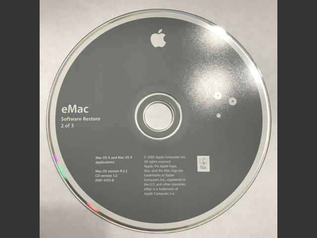 eMac Software Restore (3 CD set) Mac OS X & Mac OS 9 applications SSW 9.2.2 Disc v1.0... (2002)