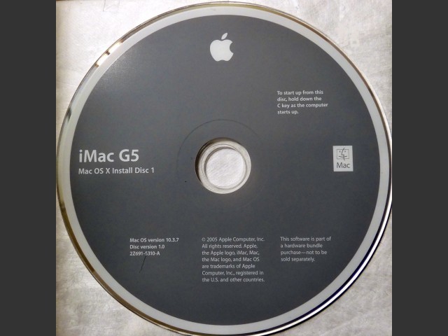 691-5310-A,2Z,iMac G5. Mac OS X 10.3.7, AHT v2.2.1, & Mac OS X 10.4 Upgrade DVD (2005)