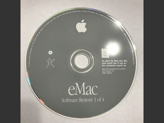 691-3439-A,Z,eMac. Software Restore (4 CD set) Mac OS v10.1.4, v9.2.2. Disc v1.0 (CD) (2002)