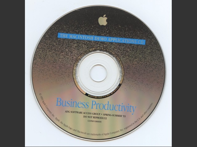 CDRM1086690,The Macintosh Demo Applications CD. Business Productivity. ADG Software... (1993)