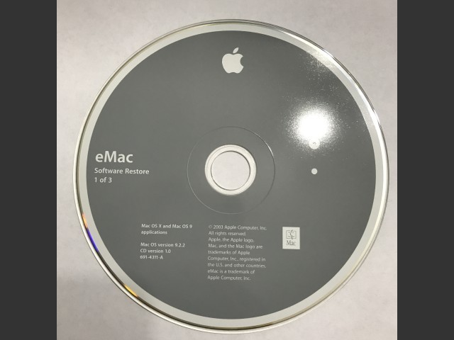 eMac Software Restore (3 CD set) Mac OS X & Mac OS 9 applications SSW 9.2.2 Disc v1.0... (2002)