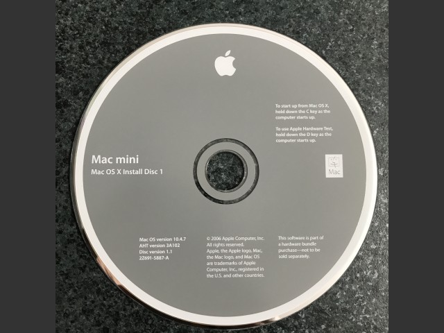 Mac OS X 10.4.7 (Disc 1.1) (Mac mini) (AHT 3A102) (DVD DL) (2006)