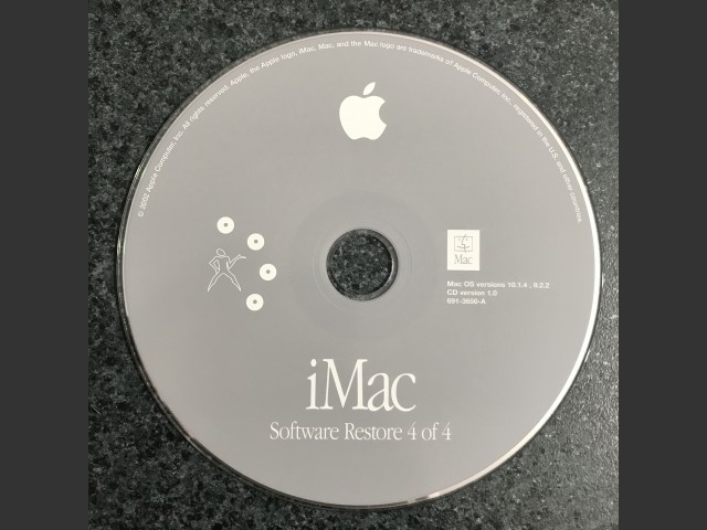 691-3647-A,,iMac. Software Restore (4 CD set) Mac OS v10.1.4, v9.2.2 Disc v1.0 2002 (CD) (2002)