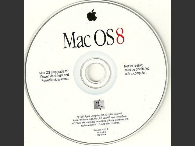 691-1688-A,,Mac OS 8. Mac OS 8 upgrade for Power Macintosh and PowerBook systems (CD) (1997)