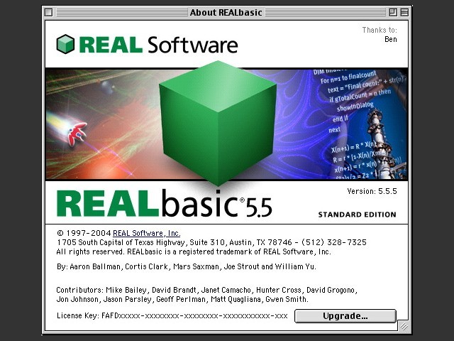REALbasic v5.5.5 / About window 
