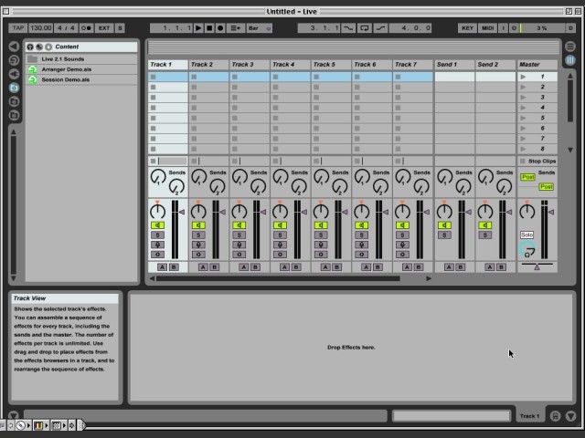 Ableton Live 2.1.2 main interface 