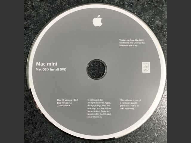 Mac OS X 10.6.4 (Disc 1.0) (Mac mini) (691-6734-A,2Z) (DVD DL) (2010)