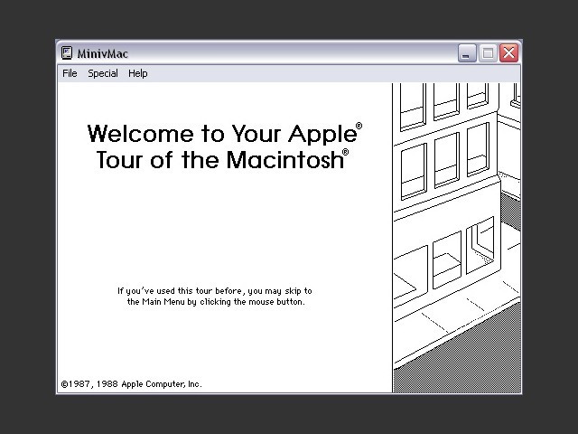 Mac Plus Tour running in Mini vMac window 