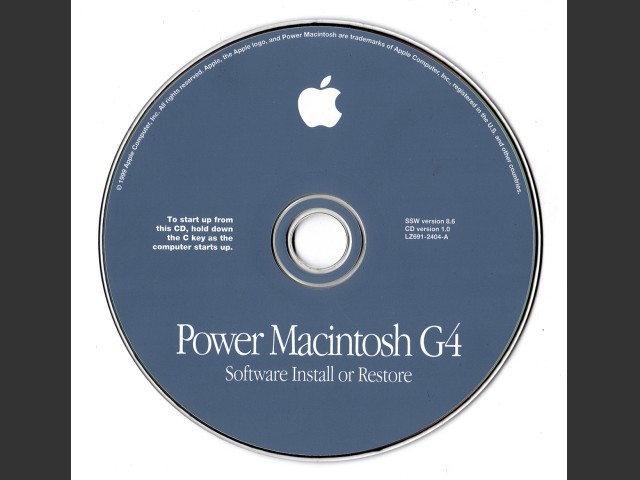 691-2404-A,LZ,Power Macintosh G4. Software Install or Restore. SSW v8.6 (CD) {Power... (1999)