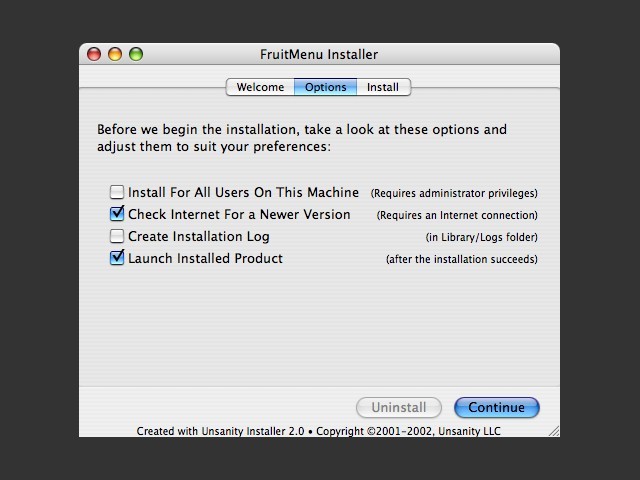 FruitMenu Installer Options 