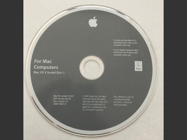 Mac OS X Install Disc 1 Mac OS X v10.4.8 AHT v3A118 Disc v1.0 (DVD DL) (0)