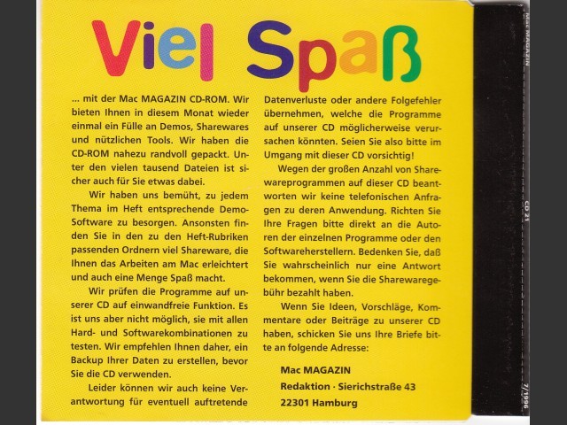 Mac Magazin CD 21 (July 1996, German) (1996)