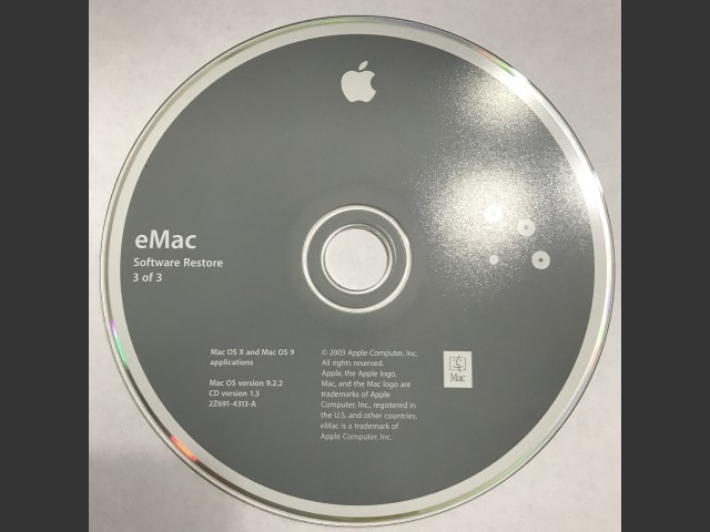 eMac Software Restore (3 CD set) Mac OS X & Mac OS 9 applications SSW 9.2.2 Disc v1.0... (2002)