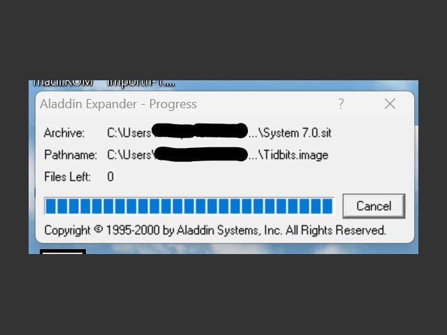 A .SIT file that conains System 7 being extracted on Windows 11 
