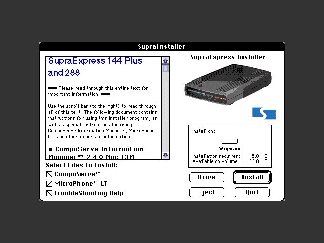 Supra Express 144 and 288 (with CompuServe & MicroPhone LT) (1995)