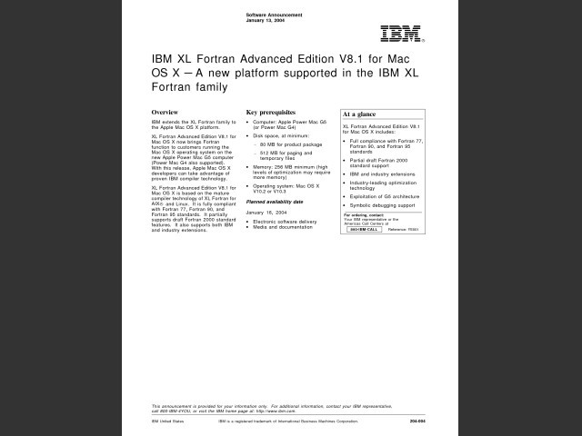 IBM XL Fortran Advanced Edition 8.1 for Mac OS X (2004)