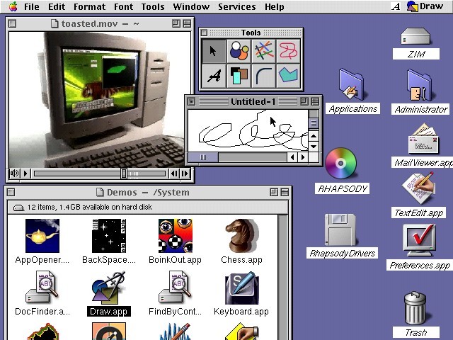 Mac OS X Server "Rhapsody" DR1 + DR2 (Intel x86 + PPC) (1997)