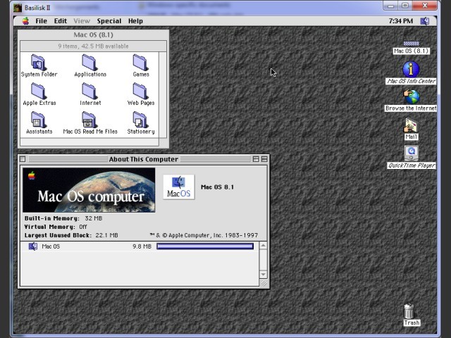 Basilisk II running Mac OS 8.1 