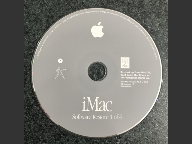 691-3647-A,,iMac. Software Restore (4 CD set) Mac OS v10.1.4, v9.2.2 Disc v1.0 2002 (CD) (2002)